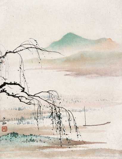 陈少梅 野渡无人舟自横 镜心